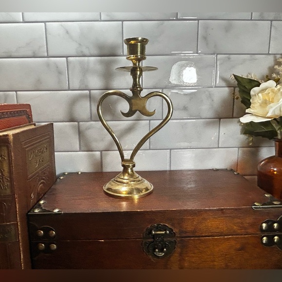Vintage Brass Heart Candlestick - Picture 1 of 9